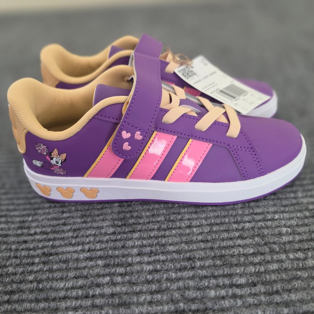 Adidas Disney Minnie Mouse Grand Court Kid's Size 3 Sneakers Purple Yellow Pink - Picture 4 of 12